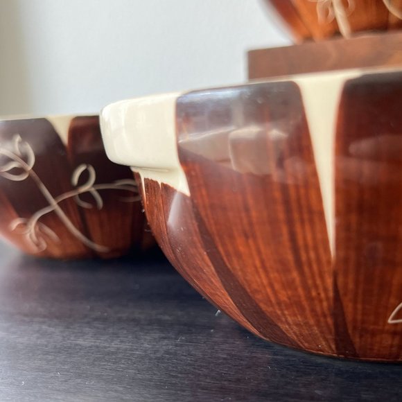 Purinton Pottery Brown Intaglio Cereal Bowls // Set of 4 // Vintage 1950s - Picture 3 of 7